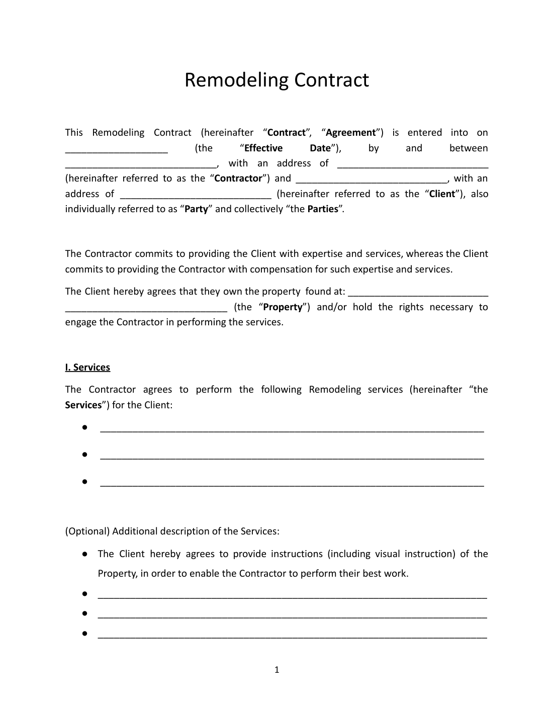 Remodeling Contract Template preview