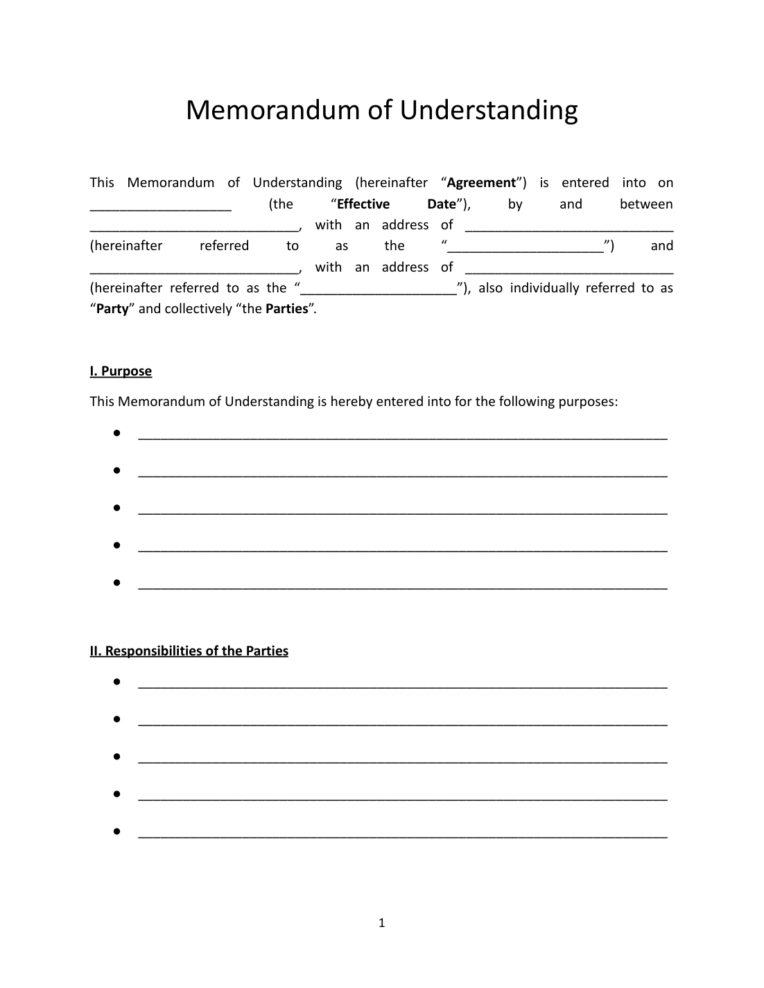 Memorandum Of Understanding Template preview