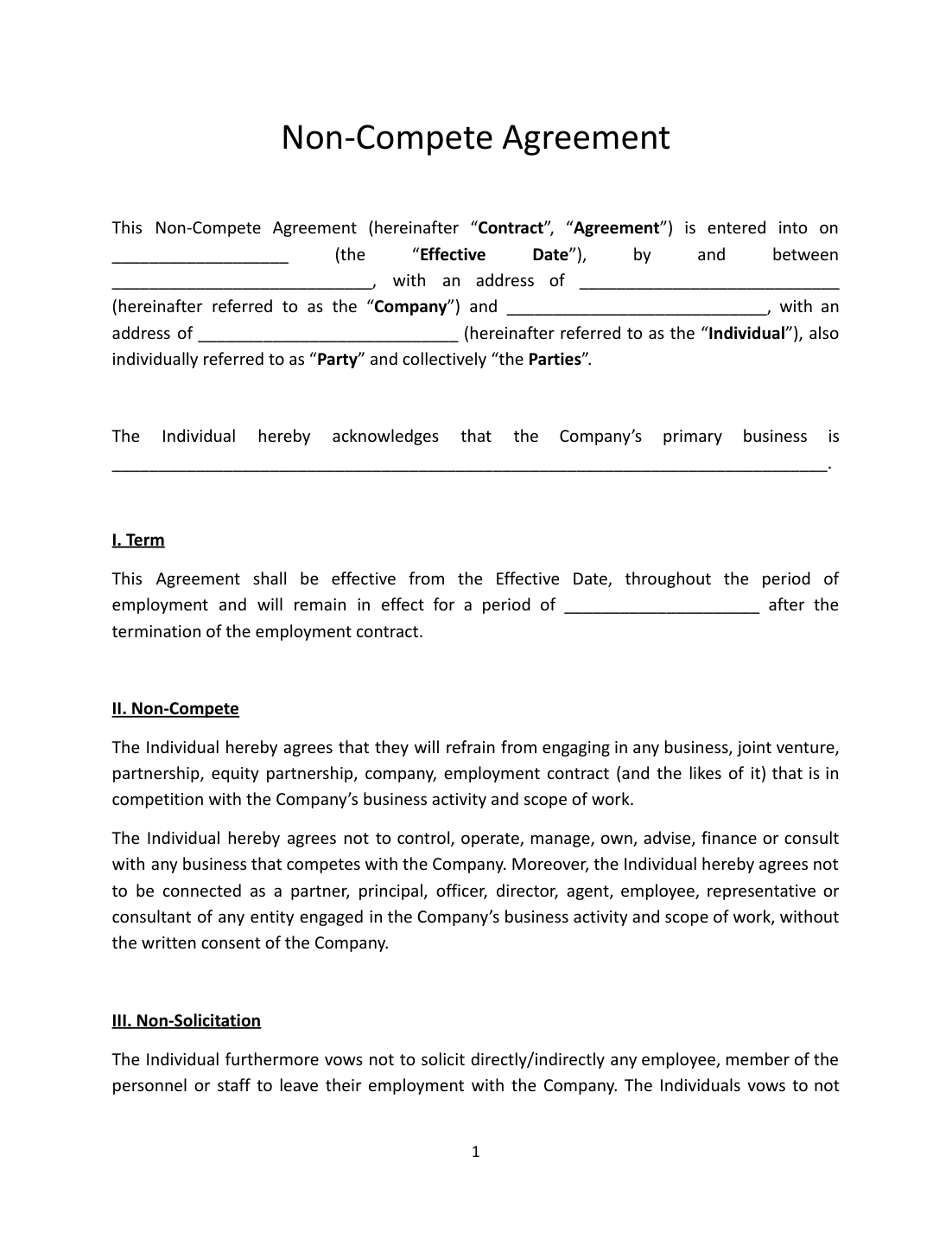 Non-Compete Agreement Template preview