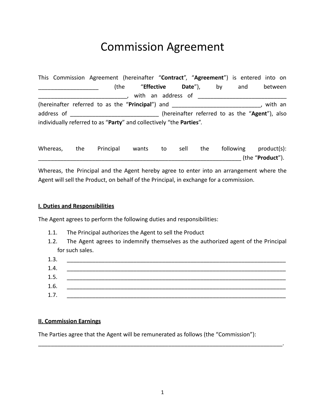 Commission Agreement Template preview