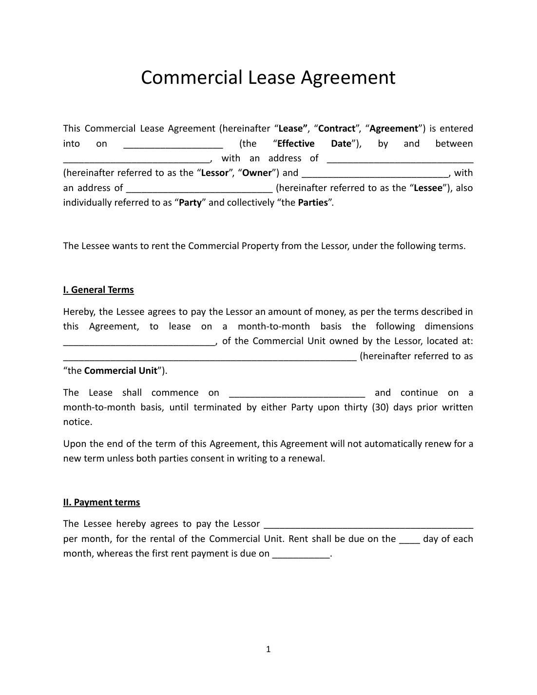 Free Commercial Lease Agreement Template preview