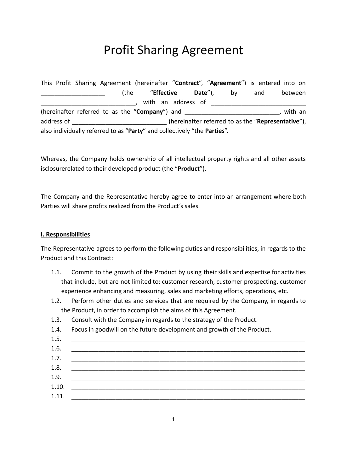 Profit Sharing Agreement Template preview