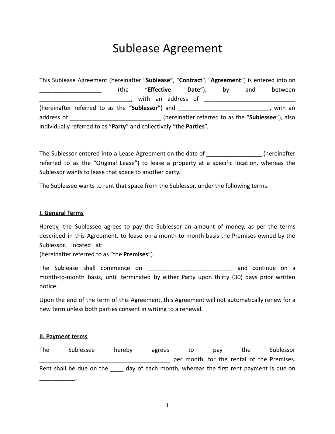 AUS: Free Sublease Agreement Template preview