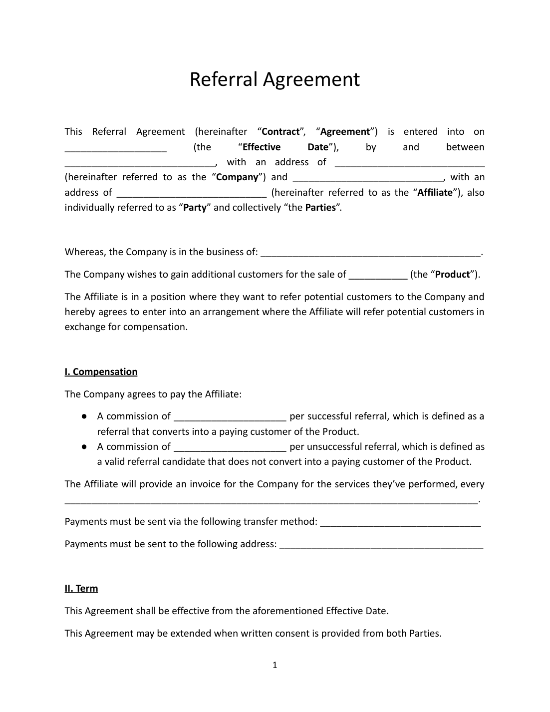 Free Referral Agreement Template preview