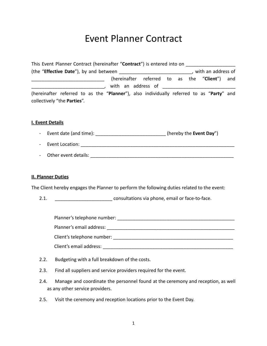 Event Planner Contract Template preview