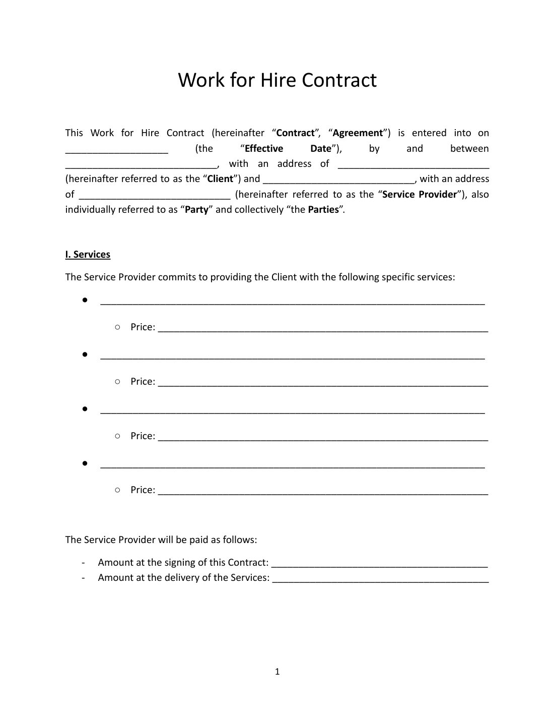 Work For Hire Agreement Template preview