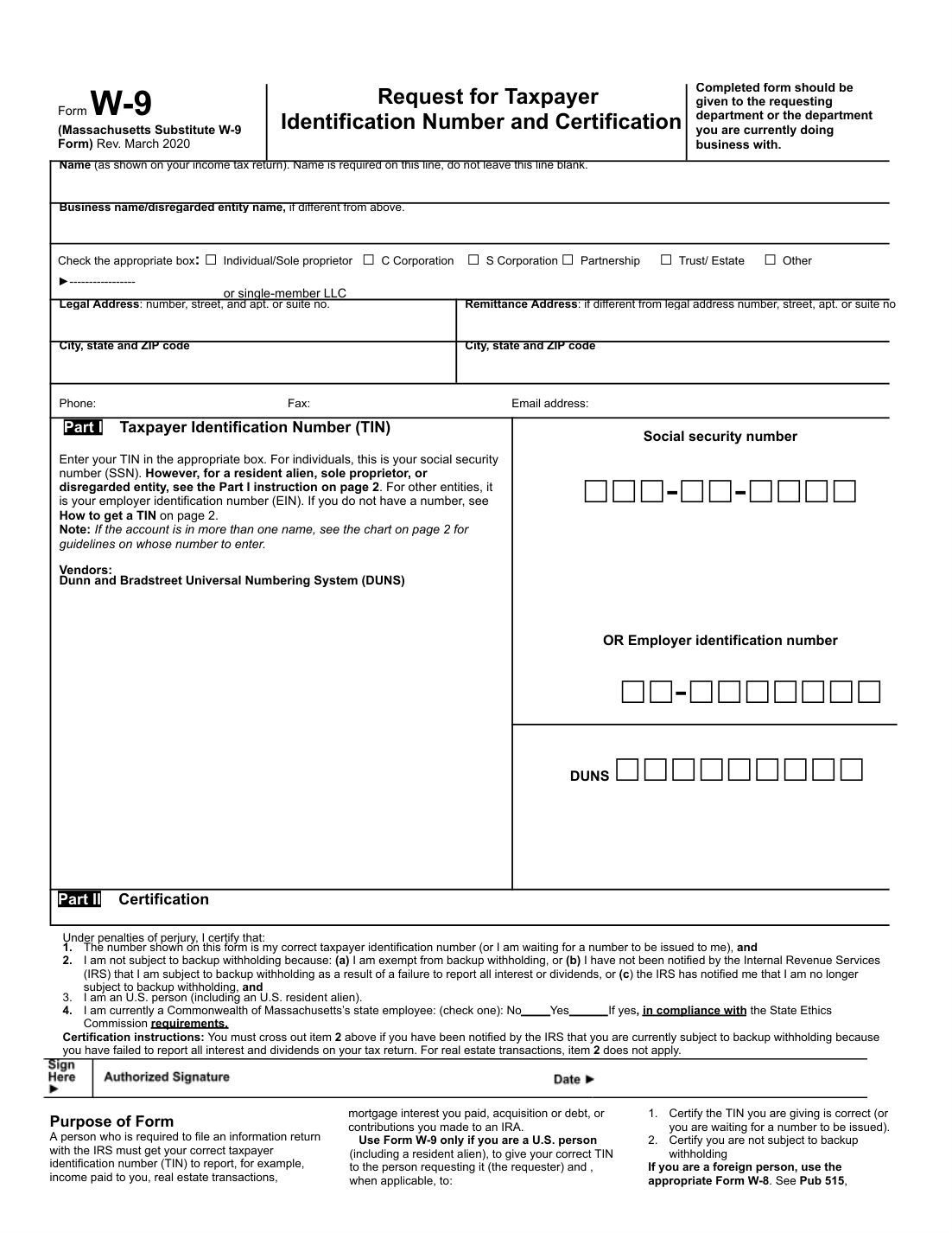 W-9 Tax Form Template preview