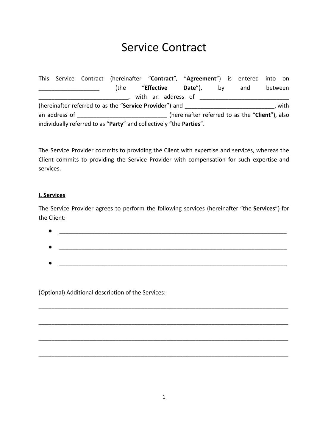Service Contract Template preview