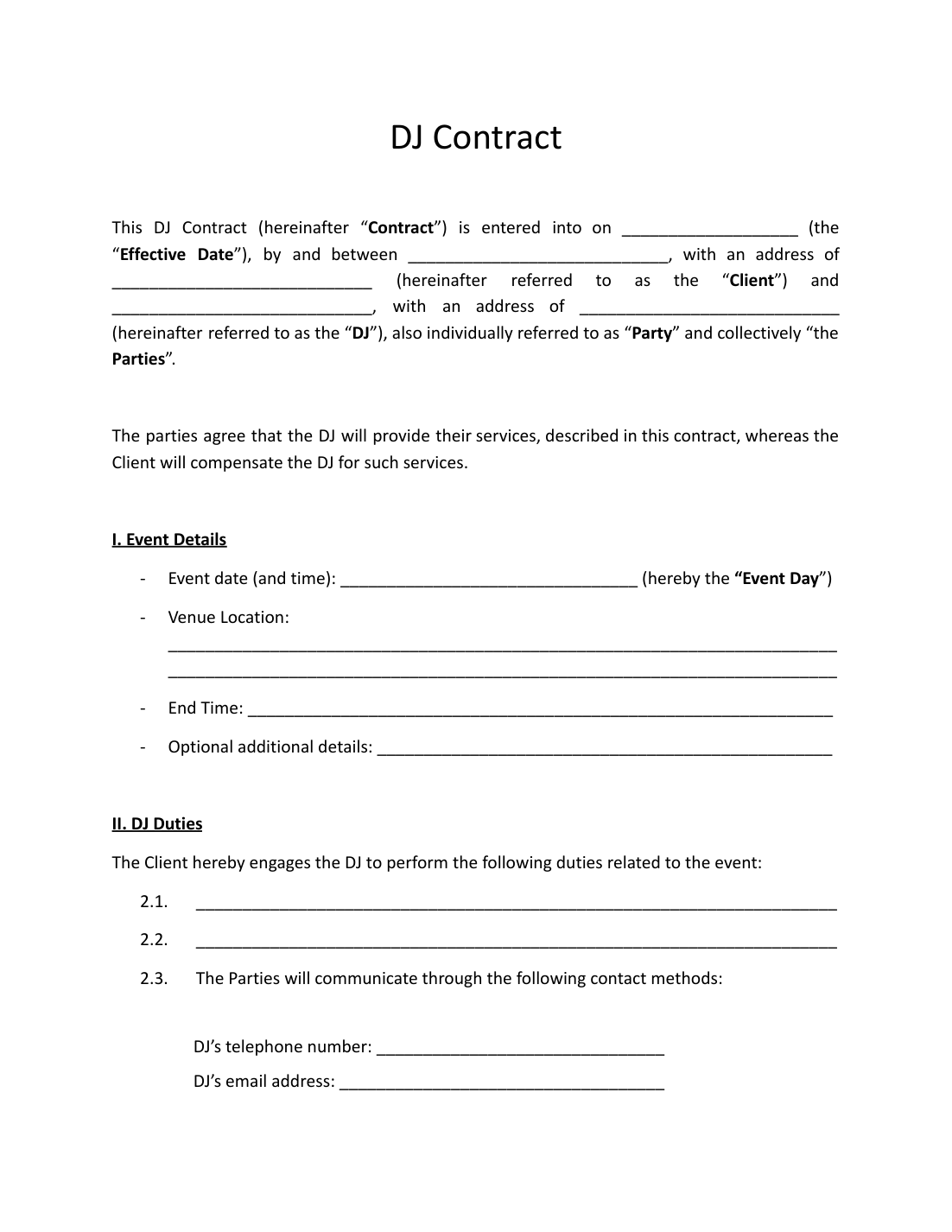 DJ Contract Template preview